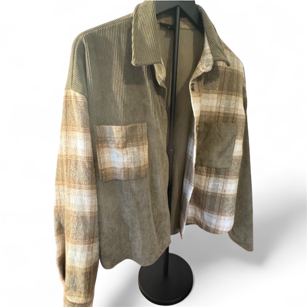 NWOT Blu Pepper Olive & Brown Plaid Corduroy Jacket - Picture 3 of 7
